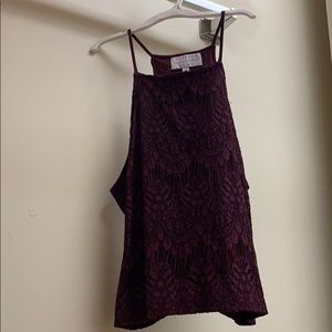 lace detailed burgundy tank top